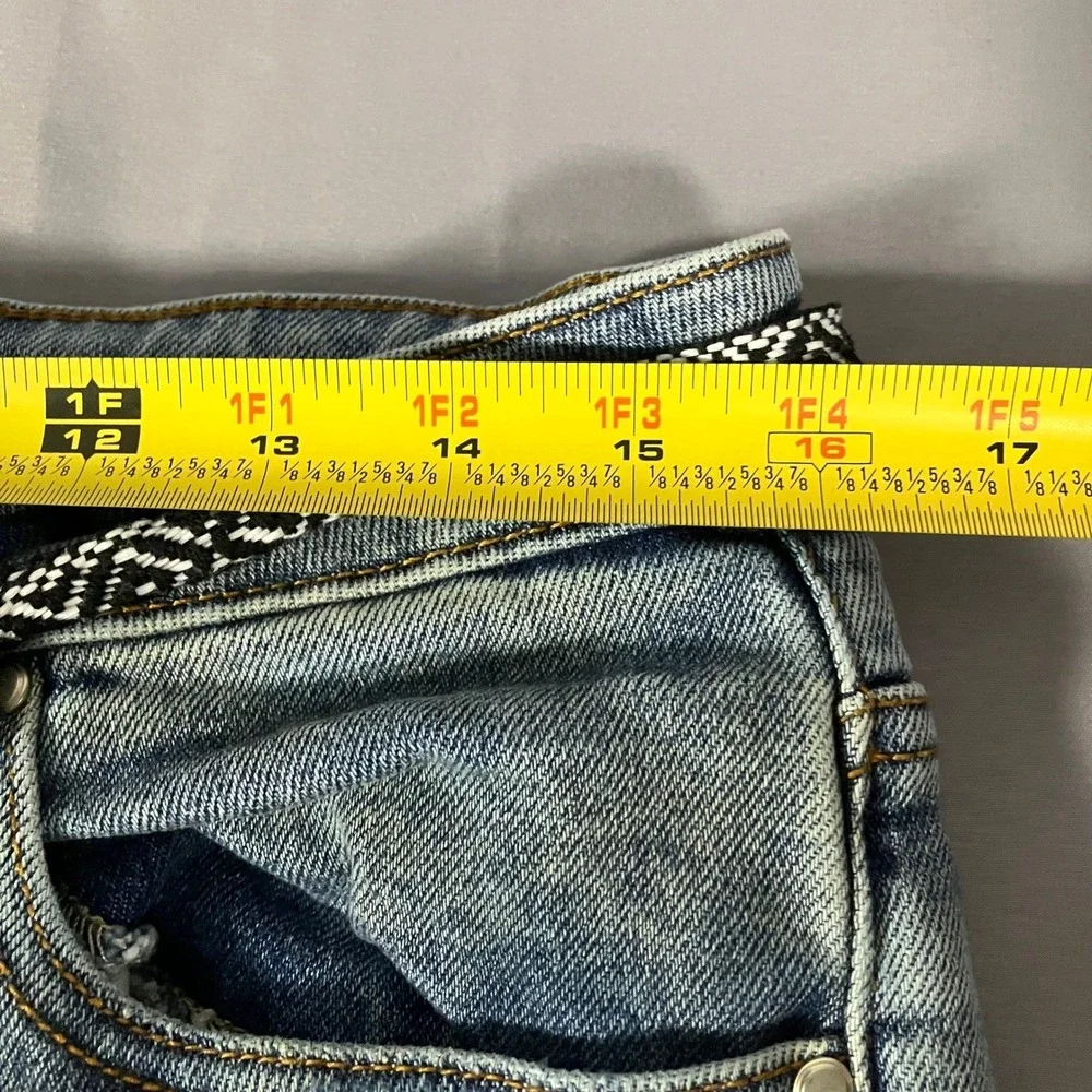 Lifted Anchors Mens 32 Distressed Jeans Customized Tribal Belt LFOD Blue Denim